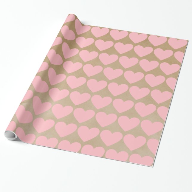 Modern Simone Valentine Rosa Hearts Kraft Presentpapper (Utrullad)