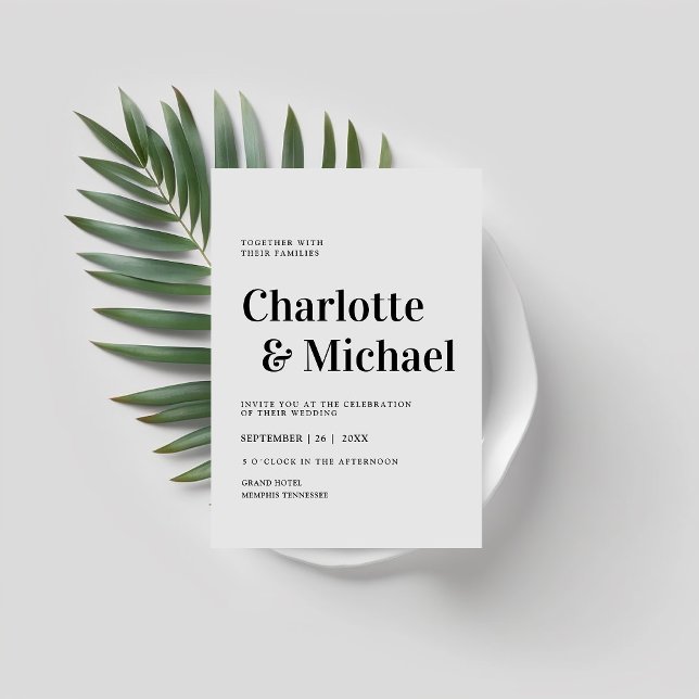 Modern, simpel, elegante Einladung Inbjudningar (Modern, simple, elegant, gray, wedding invitation.)