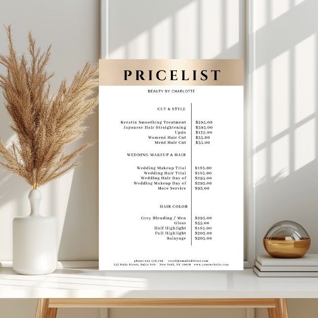 Modern Simpel Gold Salon Price List Poster (Skapare uppladdad)