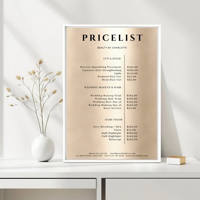 Modern Simpel Guld Salon Pris List Poster (Modern Simpel Gold Salon Price List Poster)