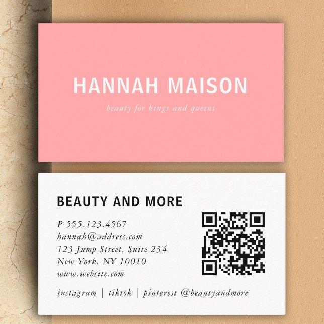 Modern, simpel, professionell, salon, rosa. visitkort (Modern, simpel, professional, salon, pink, bold font, qr-code business card)