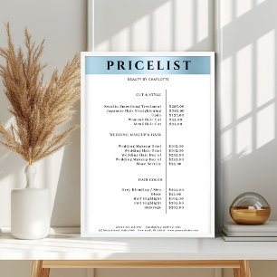 Modern SimpelBlue Salong Prislista Affisch