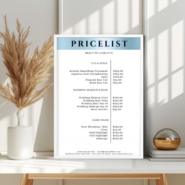 Modern SimpelBlue Salong Prislista Affisch (Skapare uppladdad)