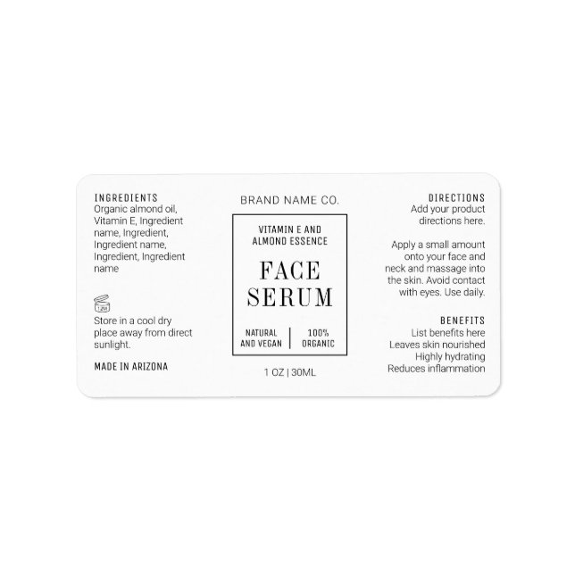 Modern Simple 1 OZ 30ML Dropper Bottle Label Adressetikett (Framsidan)