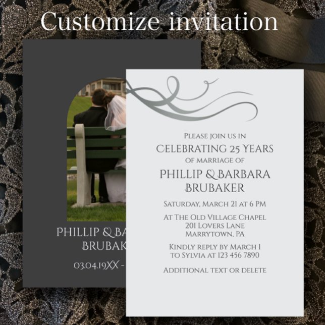 Modern Simple 25th Wedding Anniversary Arch Photo  Inbjudningar (Create a unique custom invitation for 25th wedding anniversary party. Arch photo elegant modern.)