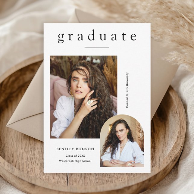 Modern Simple 2 Photo Studenten Meddelande (Modern Simple Type 2 Photo Graduation Announcement.)