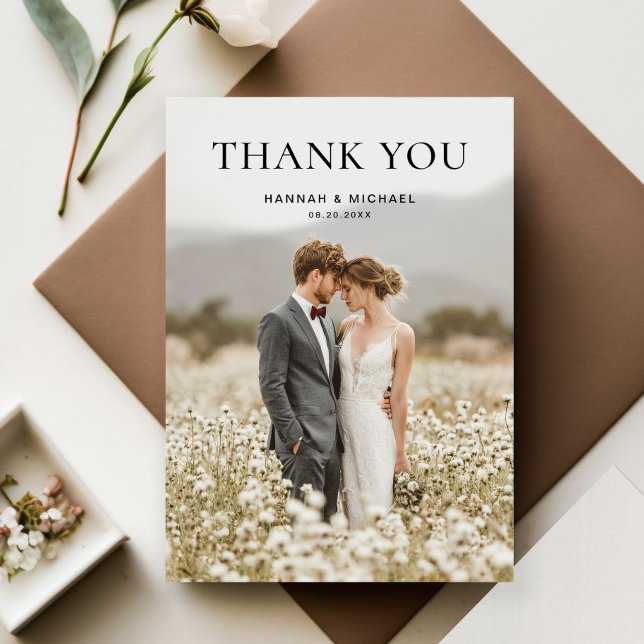 Modern Simple 2 Photo Wedding Thank You Card Tack Kort (Skapare uppladdad)