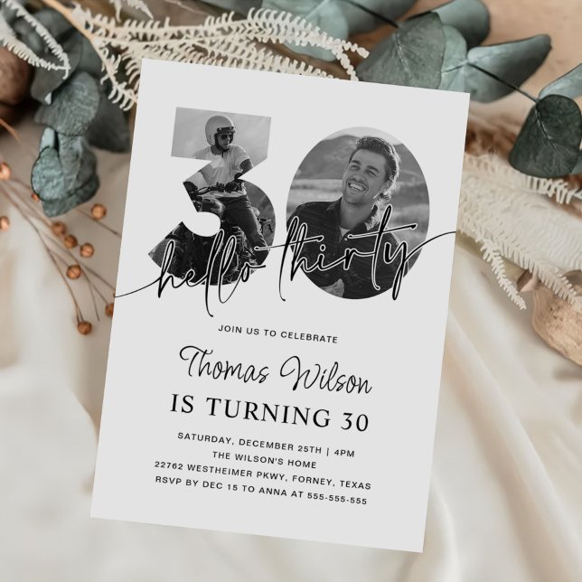 Modern Simple 30års födelsedag Photo Inbjudningar (Skapare uppladdad)