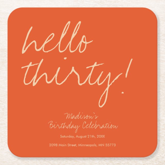 Modern Simple 30års födelsedag Underlägg Papper Kvadrat (Framsidan)