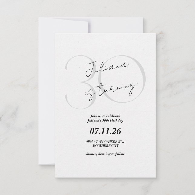 Modern, Simple 30th Birthday Invitation Inbjudningar (Framsida)