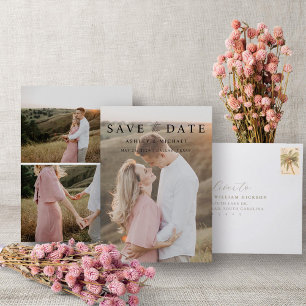 Modern Simple 3 Photo Elegant Script-Förlovning Spara Datumet