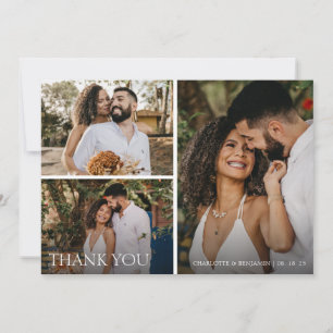 Modern Simple 3 Photo Script Bröllop Tack Kort