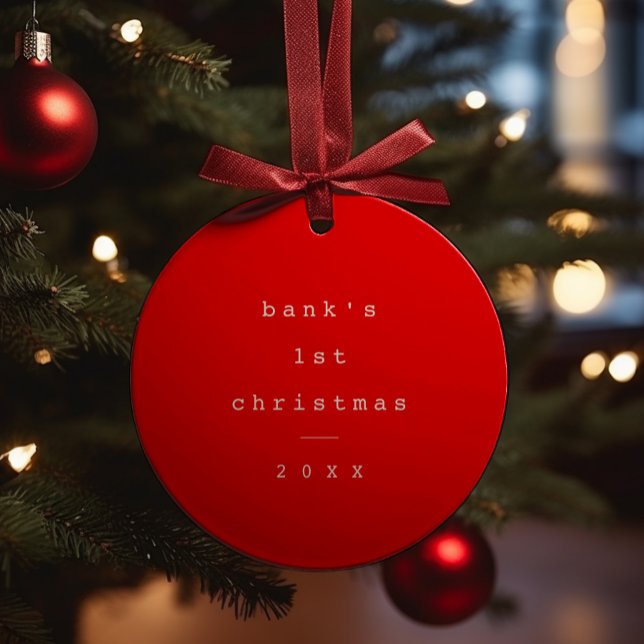 Modern Simple Baby First Christmas Baby Photo Julgransprydnad Keramik (Baby's first christmas photo christmas tree ornament.)