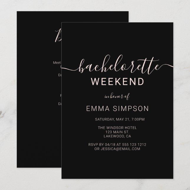 Modern Simple Bachelorette Helg Inbjudningar (Fram/baksida)