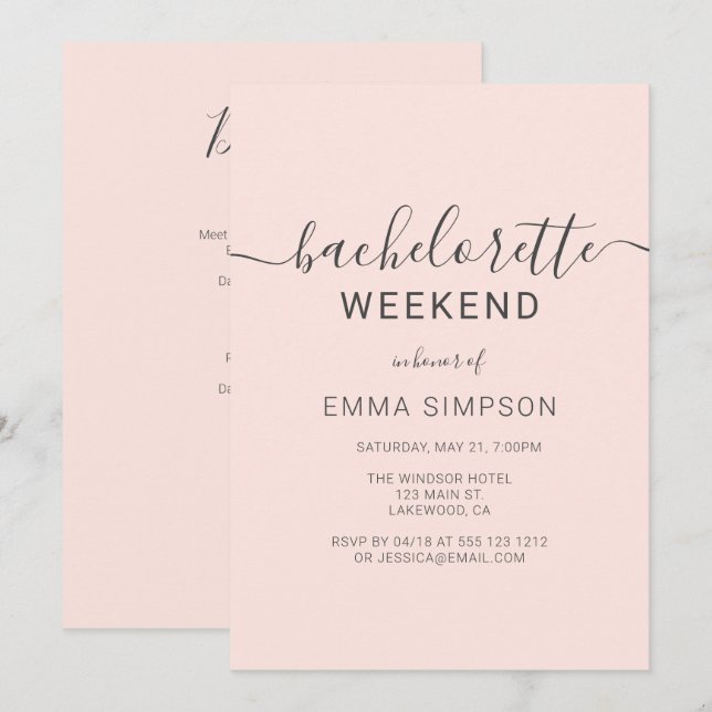 Modern Simple Bachelorette Helg Inbjudningar (Fram/baksida)