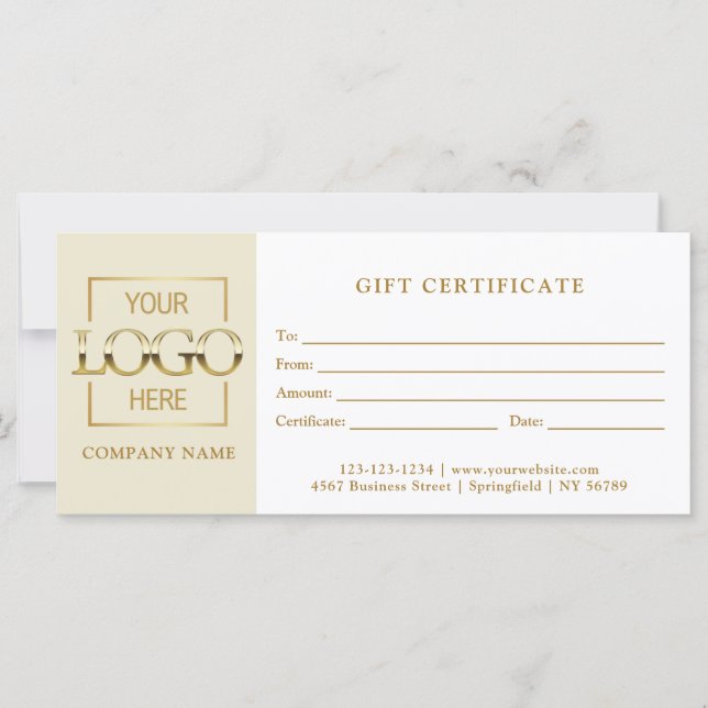 Modern Simple Beige Business Logo Gift Certificate (Framsida)