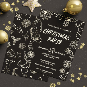 Modern Simple Black and Guld Elegant Julafton Part Inbjudningar