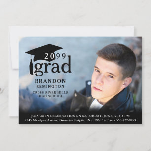 Modern Simple Black Grad 4 Photo Studenten Inbjudningar