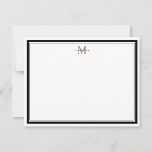 Modern Simple Black Gräns Guld Monogram Anteckningskort
