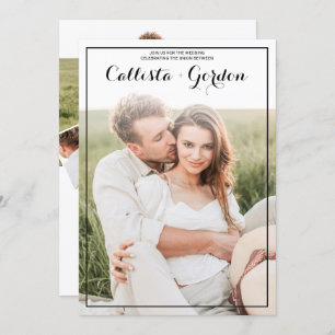 Modern Simple Black Gräns Photo Collage Bröllop Inbjudningar