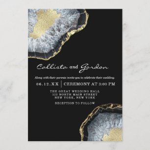 Modern Simple Black Guld Agate Geode Bröllop Inbjudningar