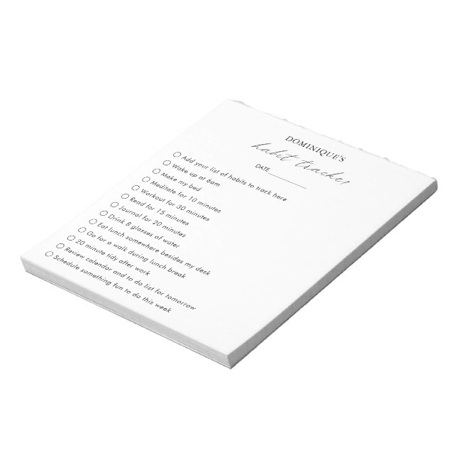Modern Simple Black White Elegant Habit Tracker Anteckningsblock (Roterad)