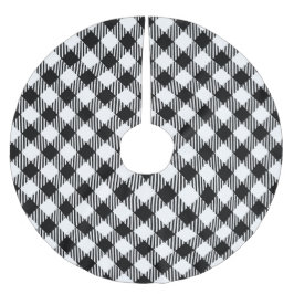 Modern Simple Black White Gingham Check Julgransmatta Borstad Polyester