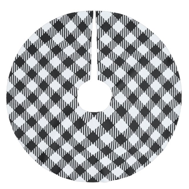 Modern Simple Black White Gingham Check Julgransmatta Borstad Polyester (Framsidan)