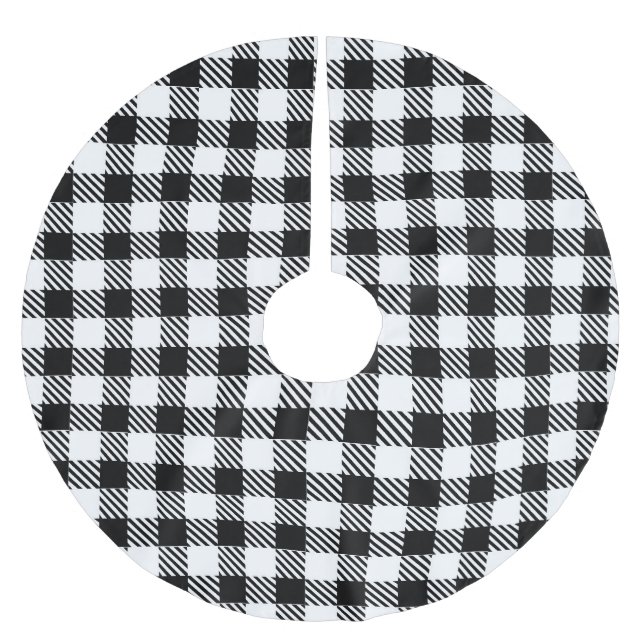 Modern Simple Black White Gingham Check Julgransmatta Borstad Polyester (Framsidan)
