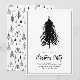 Modern Simple Black White Träd Julfest Inbjudningar