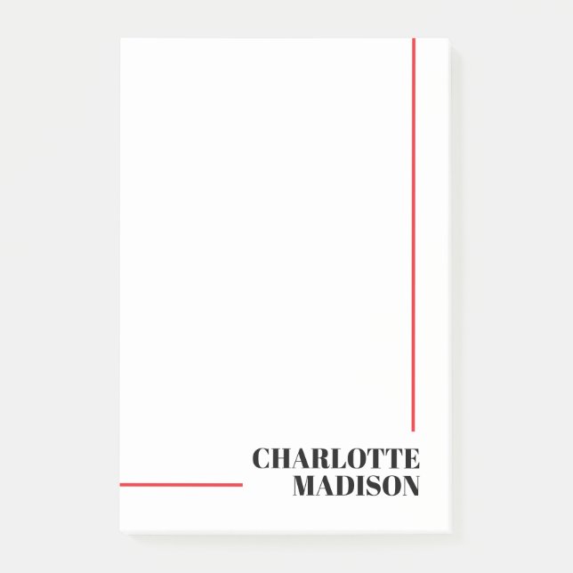 Modern Simple Black White Trendy Minimalist Plain  Post-it Block (Framsida)