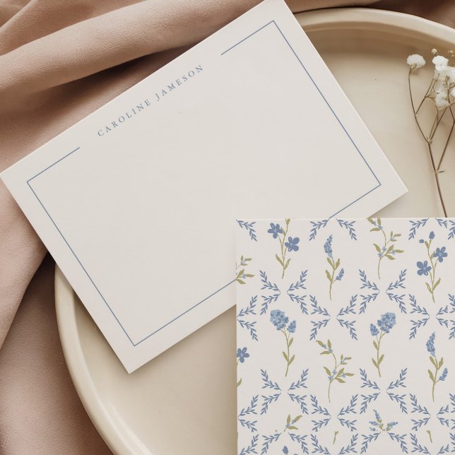 Modern Simple Blue Floral Flat Note Card Anteckningskort (Skapare uppladdad)