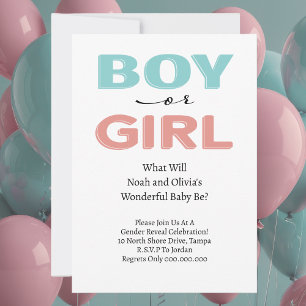 Modern Simple Blue Rosa Boy Gender Reveal Inbjudningar