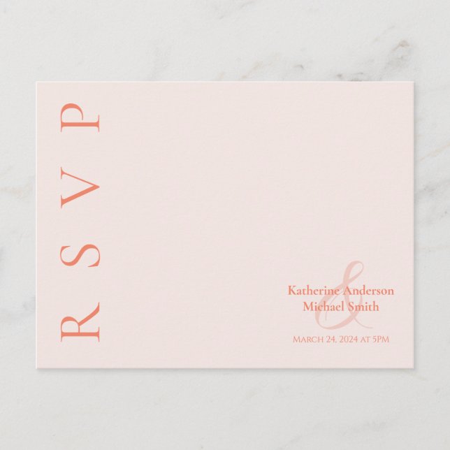Modern Simple Blush-RSVP-Wedding- Vykort (Framsida)