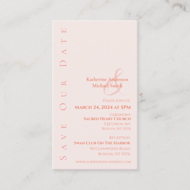 Modern Simple Blush-Save the Date- Visitkort (Framsida)