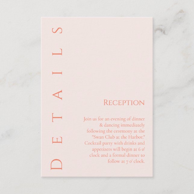 Modern Simple Blush-Wedding Details- Tilläggskort (Framsida)