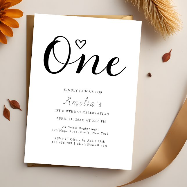 Modern Simple Boho Heart Första födelsedagen Inbjudningar (Skapare uppladdad)