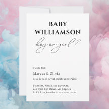 Modern Simple Boy eller Girl Gender Reveal Party