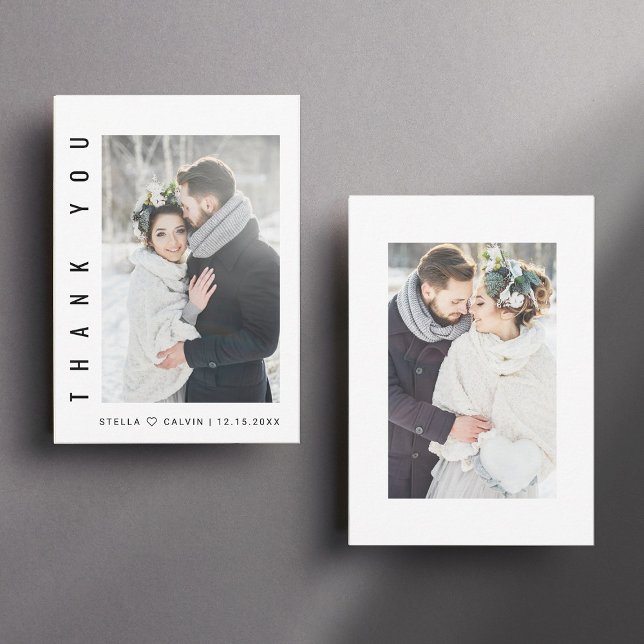 Modern Simple Bröllop Photo Tack Kort (Front & Back)