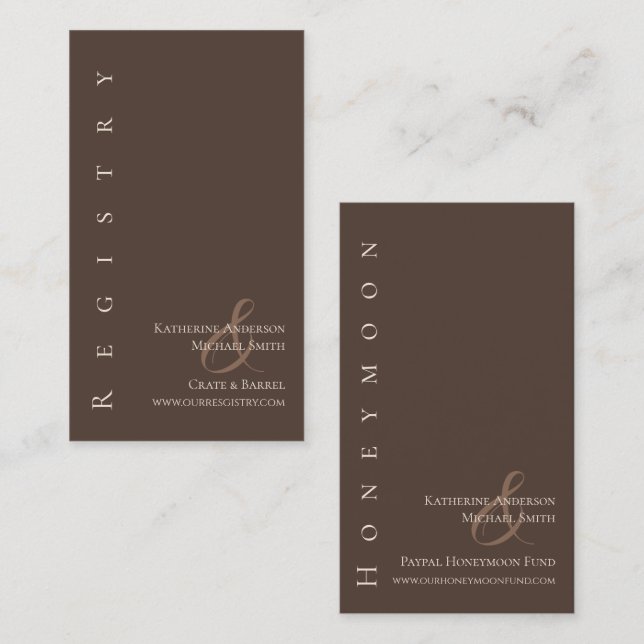 Modern Simple Bröllop Registry-Land Brown Visitkort (Fram/baksida)