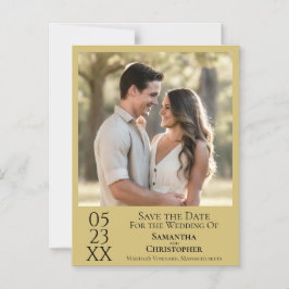 Modern Simple Bröllop spara datum Photo Guld Magnetisk Inbjudningskort