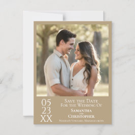 Modern Simple Bröllop spara datum Photo Tan Magnetisk Inbjudningskort
