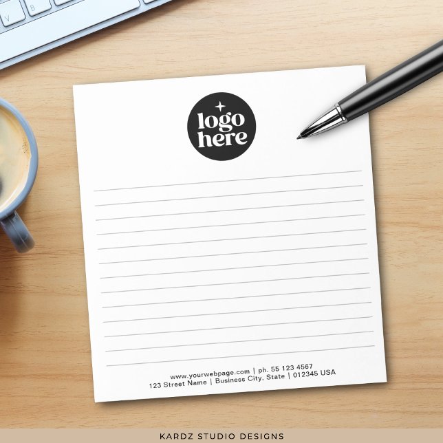 Modern Simple Business Logo Notepad Anteckningsblock (Notepad shown in 5.5 x 6 inches. Add your logo and business information. )