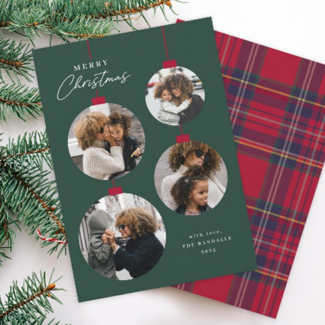 Modern Simple Christmas Ornament 4 Photo Julkort (Modern Simple Christmas Ornament 4 Photo Holiday Cards.)