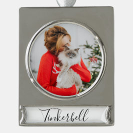 Modern Simple Classic at Name and Pet Photo  Silverfärgad Julgransprydnad
