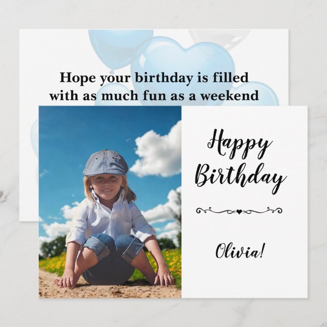 Modern Simple Custom Photo Birthday Greeting Card Inbjudningar (Fram/baksida)