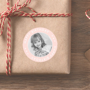 Modern Simple Cute Kids Rosa Grattis på födelsedag Runt Klistermärke