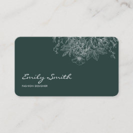 Modern Simple Dark Blue Flower Line Art QRCode Visitkort