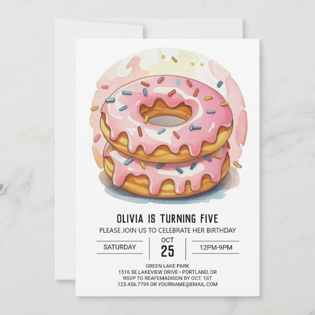 Modern Simple Donuts Birthday Inbjudningar (Framsida)