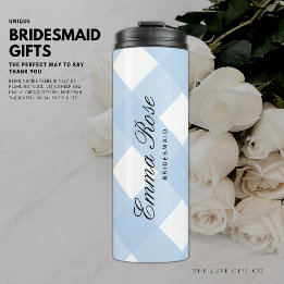 Modern Simple Elegant Blue Gingham Bridesmaid